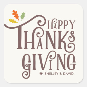 Happy Thanksgiving Fall Leaves Square Sticker