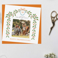 Happy Thanksgiving Fall Monogrammed Photo Greeting
