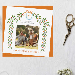 Happy Thanksgiving Fall Monogrammed Photo Greeting Card