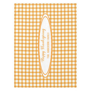 Happy Thanksgiving Fall Orange Plaid Family Name  Tablecloth