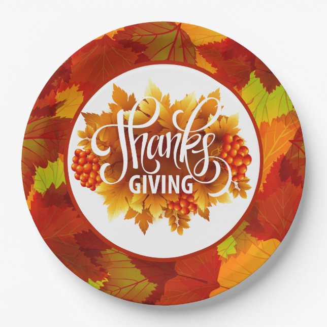 Happy Thanksgiving Fall Paper Plate (Front)