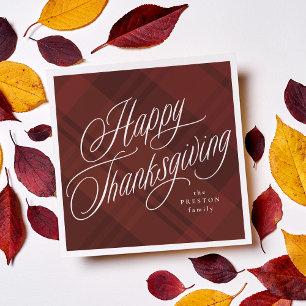 Happy Thanksgiving fall plaid Napkin