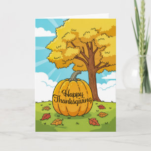 Happy Thanksgiving Fall Pumpkin Illustration Holiday Card