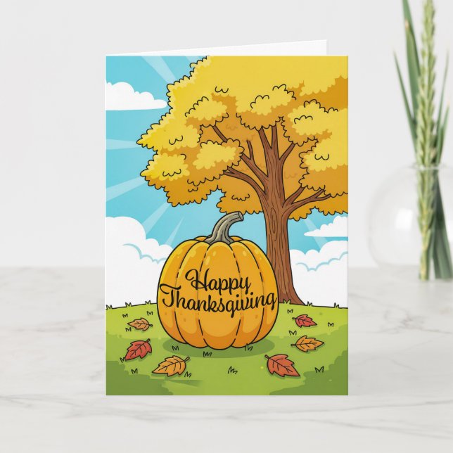 Happy Thanksgiving Fall Pumpkin Illustration Holiday Card (Front)