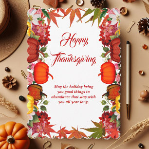 Happy Thanksgiving Fall Pumpkins Maple Leaves   Holiday Card