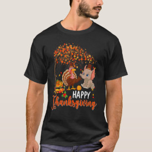 Happy Thanksgiving Fall Tree Turkey And Elephant W T-Shirt
