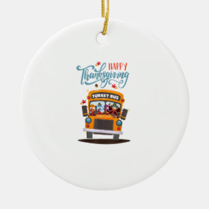 Happy Thanksgiving Fall Turkey Thankful School Bus Ceramic Tree Decoration