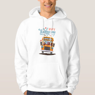 Happy Thanksgiving Fall Turkey Thankful School Bus Hoodie