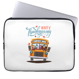 Happy Thanksgiving Fall Turkey Thankful School Bus Laptop Sleeve