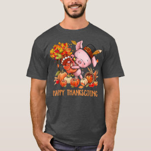 Happy Thanksgiving Fall Turkey With Dabbing Pig We T-Shirt