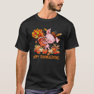Happy Thanksgiving Fall Turkey With Dabbing Pig We T-Shirt