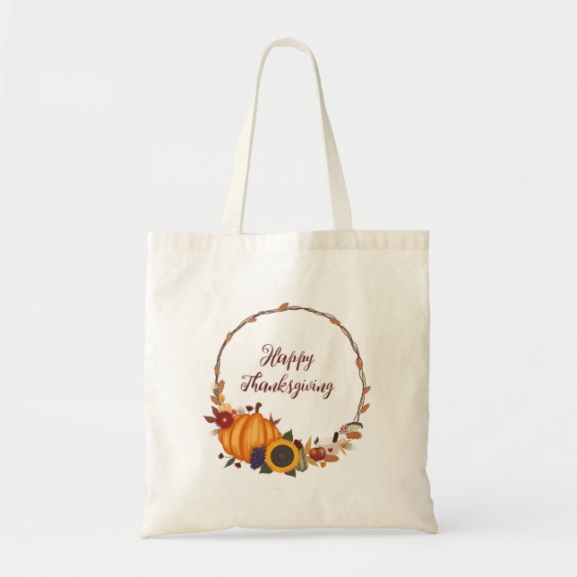 Happy Thanksgiving Fall Wreath Tote Bag (Front)