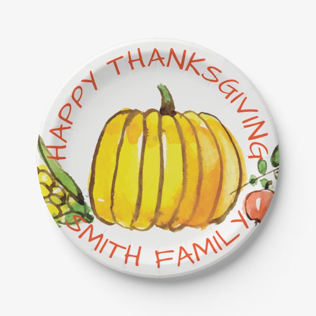 Happy Thanksgiving Family Celebration. Paper Plate (Front)