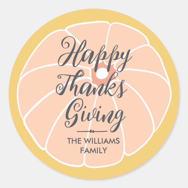 Happy Thanksgiving Family Name  Classic Round Sticker (Front)