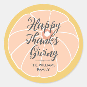 Happy Thanksgiving Family Name Classic Round Sticker