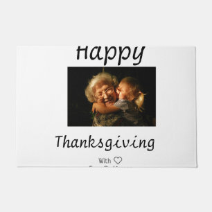 Happy Thanksgiving family name photo black simple Doormat