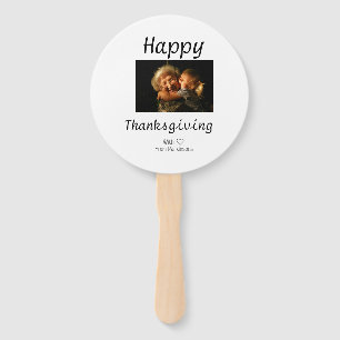 Happy Thanksgiving family name photo black simple Hand Fan