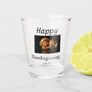 Happy Thanksgiving family name photo black simple Shot Glass
