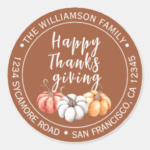 Happy Thanksgiving Family Name Return Address Classic Round Sticker