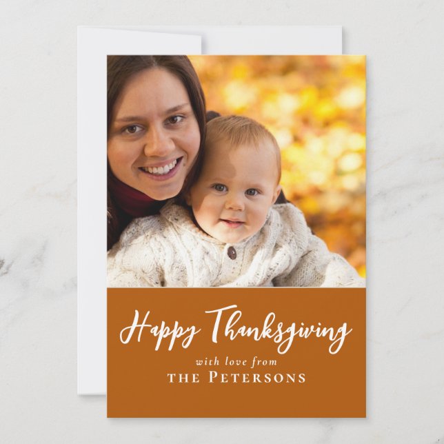 Happy Thanksgiving Family Photo Calligraphy Script Holiday Card (Front)