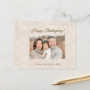 Happy Thanksgiving Family Photo Elegant Neutral  Holiday Postcard