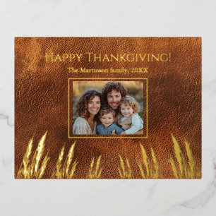 Happy Thanksgiving Family Photo  Foil Holiday Postcard