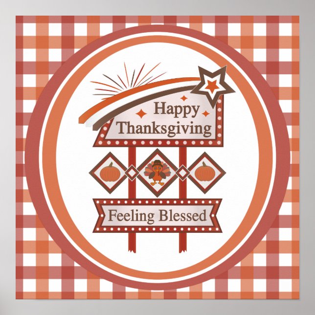 Happy Thanksgiving Feeling Blessed Retro Sign (Front)