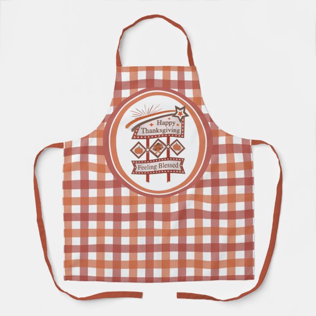 Happy Thanksgiving Feeling Blessed Retro Sign Apron (Front)