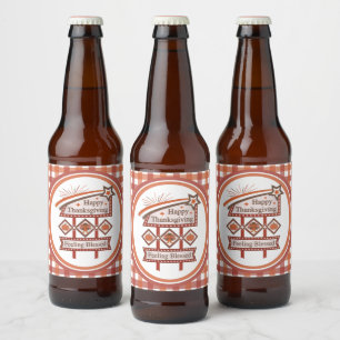 Happy Thanksgiving Feeling Blessed Retro Sign Beer Bottle Label