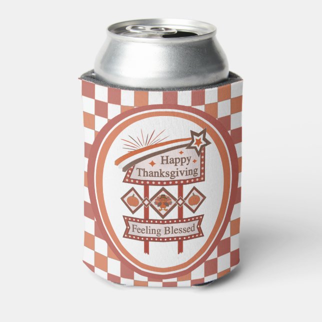 Happy Thanksgiving Feeling Blessed Retro Sign Can Cooler (Can Back)
