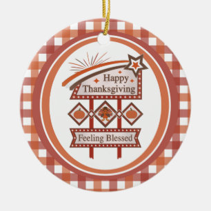 Happy Thanksgiving Feeling Blessed Retro Sign Ceramic Tree Decoration