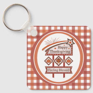 Happy Thanksgiving Feeling Blessed Retro Sign Key Ring