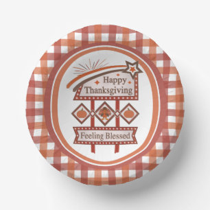 Happy Thanksgiving Feeling Blessed Retro Sign Paper Plate