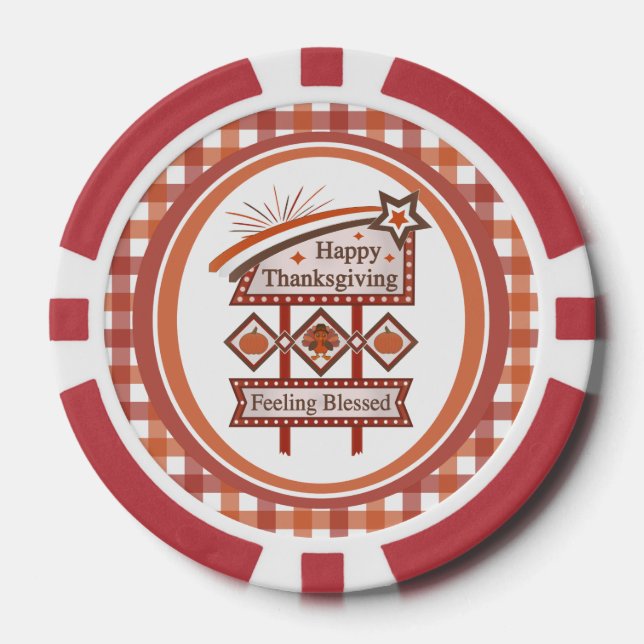 Happy Thanksgiving Feeling Blessed Retro Sign Poker Chips (Front)