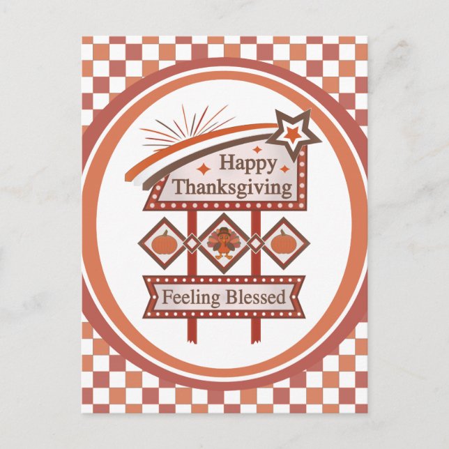 Happy Thanksgiving Feeling Blessed Retro Sign Postcard (Front)