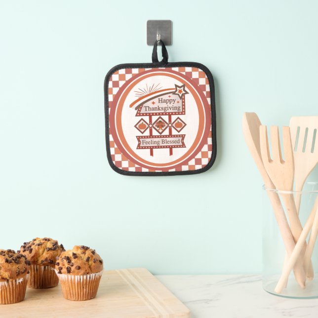 Happy Thanksgiving Feeling Blessed Retro Sign Pot Holder (Insitu(Hanging))