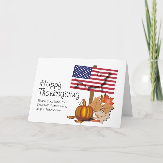 HAPPY THANKSGIVING | Flag of USA Holiday Card (Front)