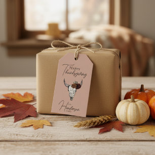 Happy Thanksgiving Floral Cow Skull Fall Harvest Gift Tags
