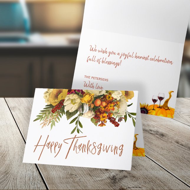 Happy Thanksgiving floral harvest Thanksgiving Holiday Card (Creator Uploaded)
