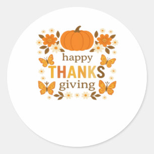Happy Thanksgiving Floral Pumpkin Classic T-Shirt Classic Round Sticker