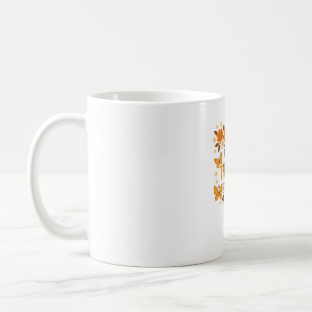 Happy Thanksgiving Floral Pumpkin Classic T-Shirt Coffee Mug (Left)