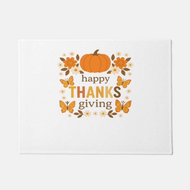 Happy Thanksgiving Floral Pumpkin Classic T-Shirt Doormat (Front)