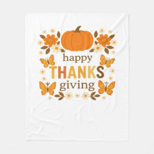 Happy Thanksgiving Floral Pumpkin Classic T-Shirt Fleece Blanket