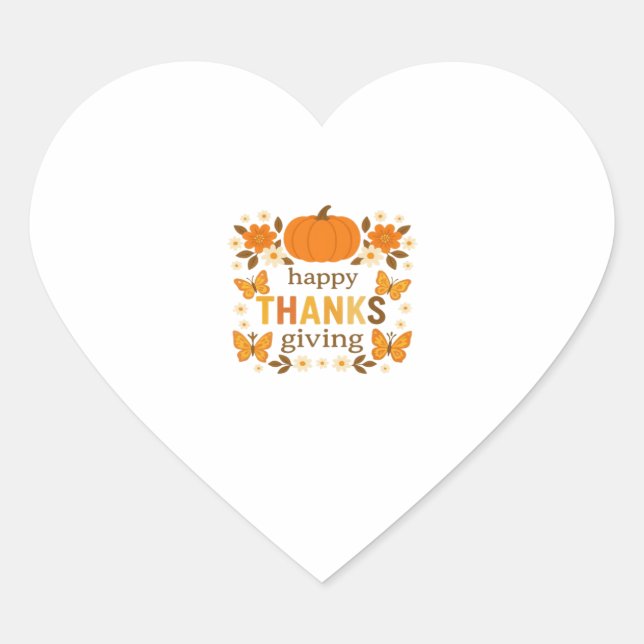 Happy Thanksgiving Floral Pumpkin Classic T-Shirt Heart Sticker (Front)