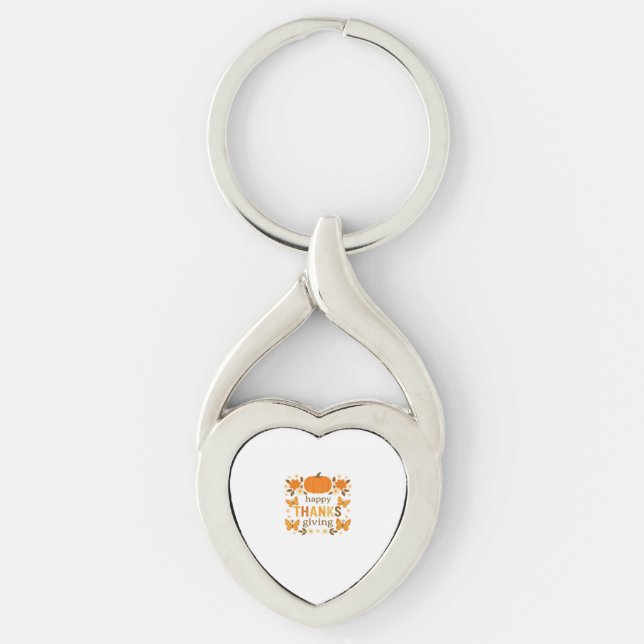 Happy Thanksgiving Floral Pumpkin Classic T-Shirt Key Ring (Front)