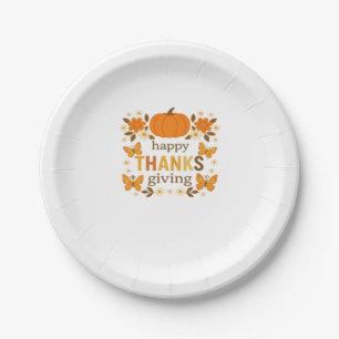 Happy Thanksgiving Floral Pumpkin Classic T-Shirt Paper Plate