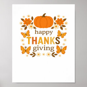 Happy Thanksgiving Floral Pumpkin Classic T-Shirt Poster