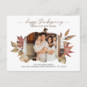 Happy Thanksgiving Floral Pumpkin Photo Moving Announcement Postcard