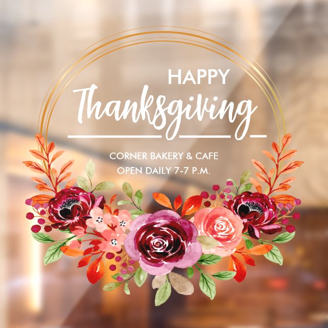 Happy Thanksgiving Floral Wreath Window Cling (Sheet 2)
