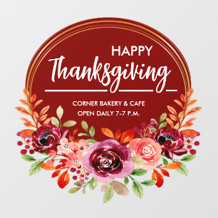 Happy Thanksgiving Floral Wreath Window Cling